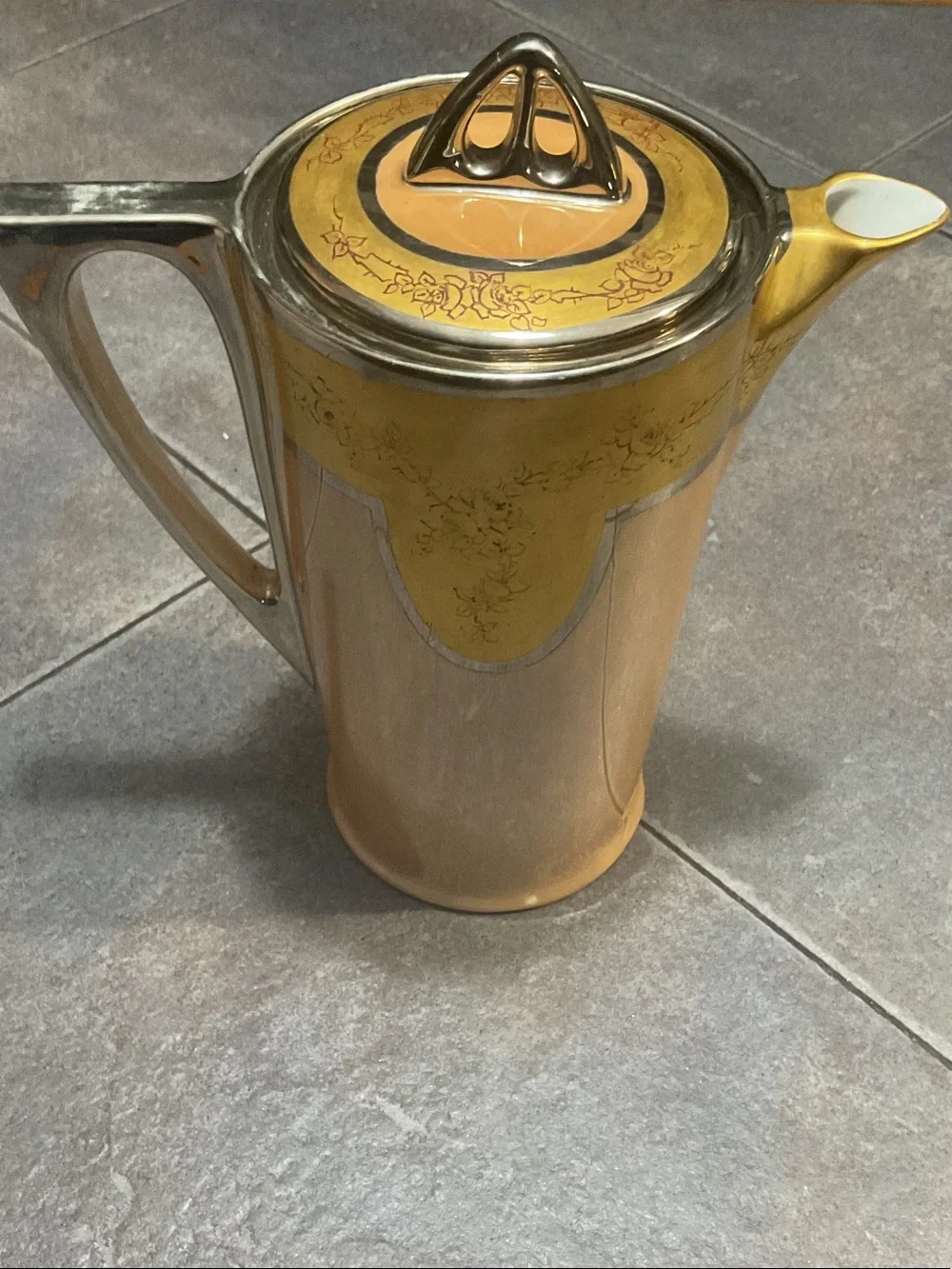 Yellow Ceramic Coffee/Tea Pot with Metallic Trim